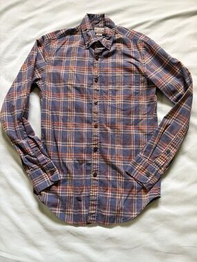 J. Crew Plaid Button-Down Shirt in Blue, Orange, and Yellow